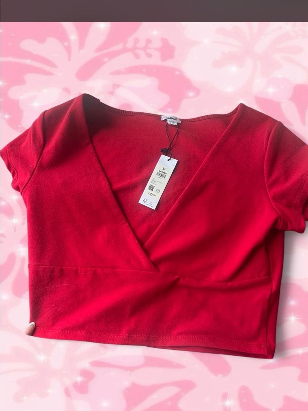 Garage Red Wrap-Front Crop Top- M